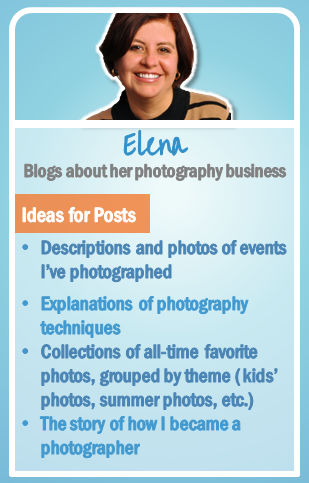 Elena's ideas for posts on her photography blog