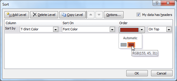 Selecting a font color