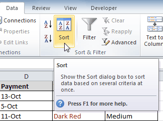Opening the Sort dialog box