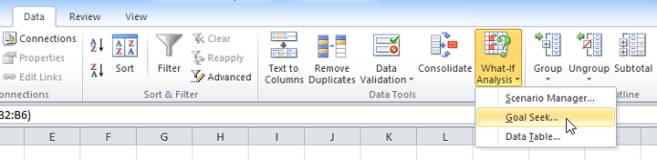 Screenshot of Excel 2010