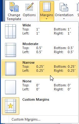 Margin width options