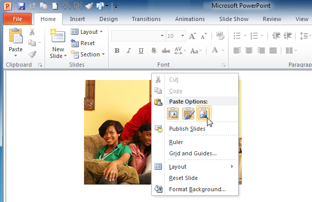 Pasting an image into PowerPoint