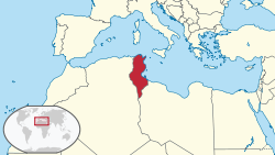Location of Tunisia in northern Africa.