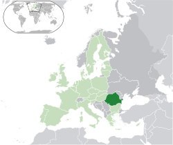 Location of Romania (dark green):   on the European continent   in the European Union