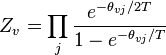 Z_v = \prod_j \frac{e^{-\theta_{vj} / 2T}}{1 - e^{-\theta_{vj} / T}}