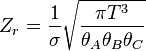 Z_r = \frac{1}{\sigma}\sqrt{\frac{{\pi}T^3}{\theta_A \theta_B \theta_C}}